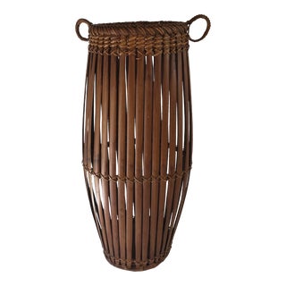 Vintage Reeded Tall Basket For Sale