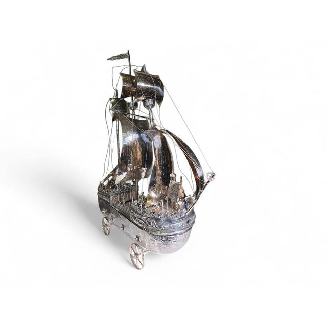 English Silvered Metal Ship, 1880s For Sale - Image 6 of 18