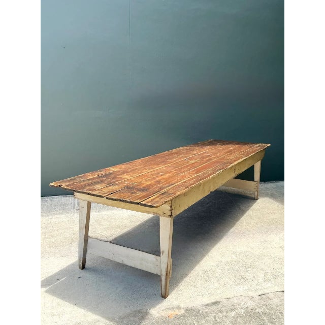 Wood Vintage Rustic Wood Farmhouse Table For Sale - Image 7 of 13