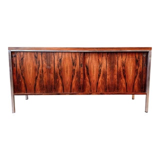 Rosewood and Chrome Bypass Door Credenza For Sale