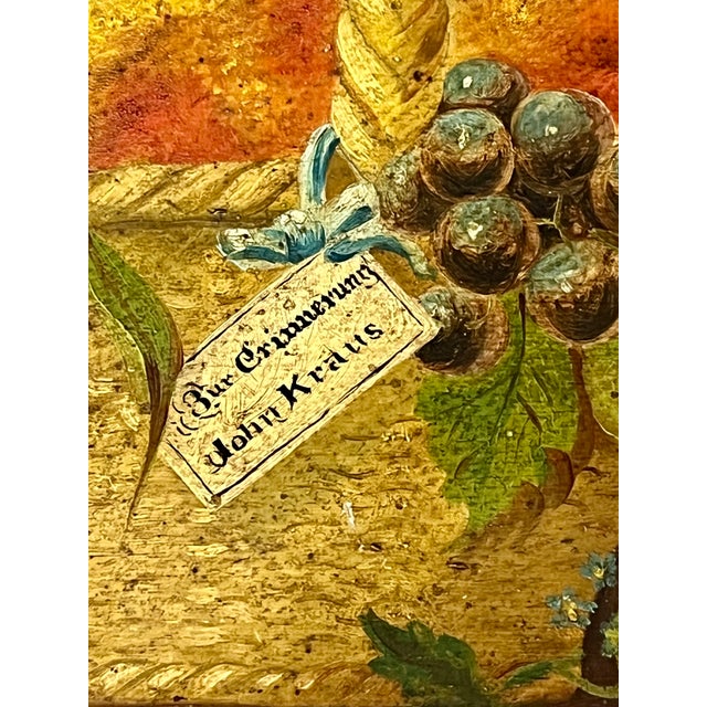 Brown Pair German 19th Century Still Lives Fruit & Flower Baskets Oil on Board For Sale - Image 8 of 18