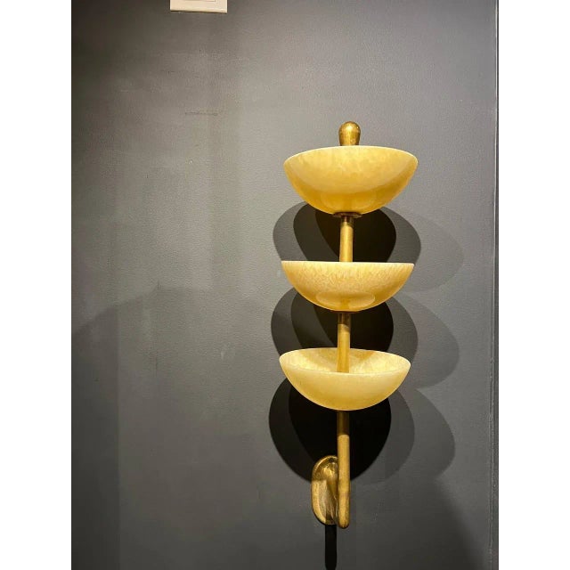 1940s Alabaster Sconces 3 Tiers - Pair For Sale - Image 4 of 8