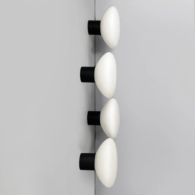 Mid-Century Modern Mid-Century Modern Italian Wall Lamps in Opaline Glass and Black Metal, 1950s, Set of 4 For Sale - Image 3 of 13