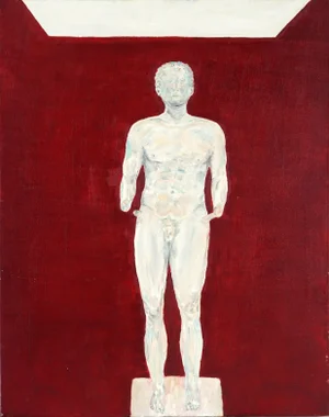 "Empire #8" Contemporary Classical Roman Male Sculpture Figurative Study on Red Painting by Francis Tanseco
