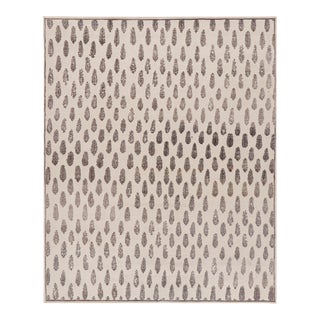 Rug & Kilim’s Modern Block Print Rug in White with Mauve Floral Patterns - 10x14 For Sale