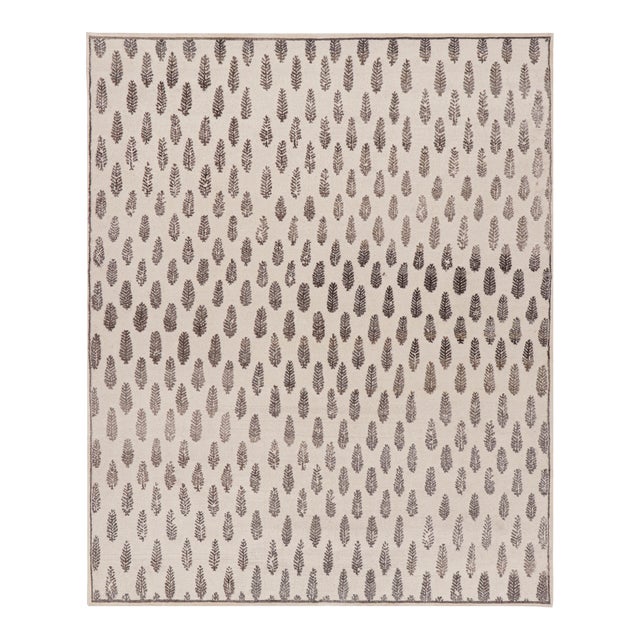 Rug & Kilim’s Modern Block Print Rug in White with Mauve Floral Patterns - 10x14 For Sale