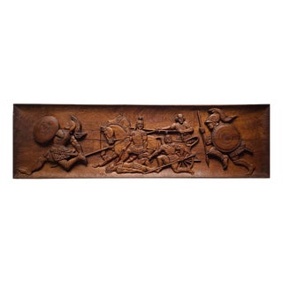 Large Hand-Carved Wooden Relief with The Walls of Troy Motif, Germany, 1956 For Sale