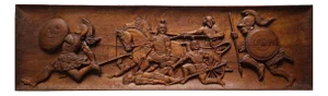 Large Hand-Carved Wooden Relief with The Walls of Troy Motif, Germany, 1956