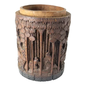 20th Century Chinese Chinoiserie Carved Bamboo Brush Pot Vase