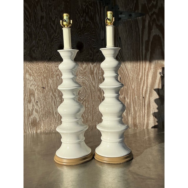 Ceramic Vintage Boho Glazed Ceramic Lamps - a Pair For Sale - Image 7 of 9