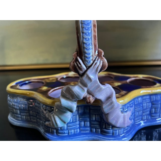 Blue French Majolica Ceramic Egg Holder Basket, 19th Century For Sale - Image 8 of 9