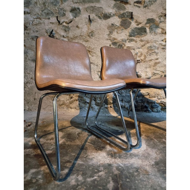 Metal French Sled Base Chairs in Beige-Taupe Vinyl, 1976, Set of 4 For Sale - Image 7 of 18