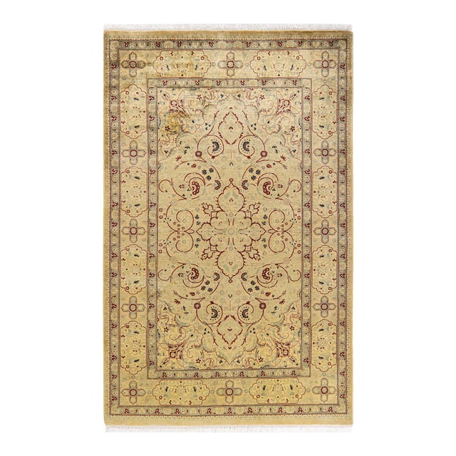 Ivory Mogul, One-of-a-Kind Hand-Knotted Area Rug in Ivory, 4' 6" x 7' 1" For Sale - Image 8 of 8