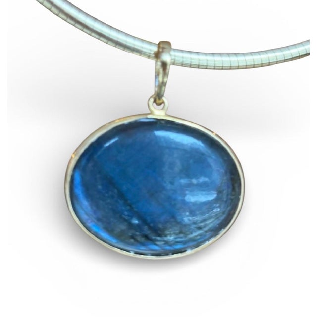 Blue Sol Labradorite Pendant With Pink Tourmaline, Diamonds & 14k Gold For Sale - Image 8 of 9