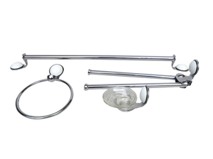 Space Age Bathroom Set in Chrome-plated Brass and Porcelain, 1970s, Set of 4