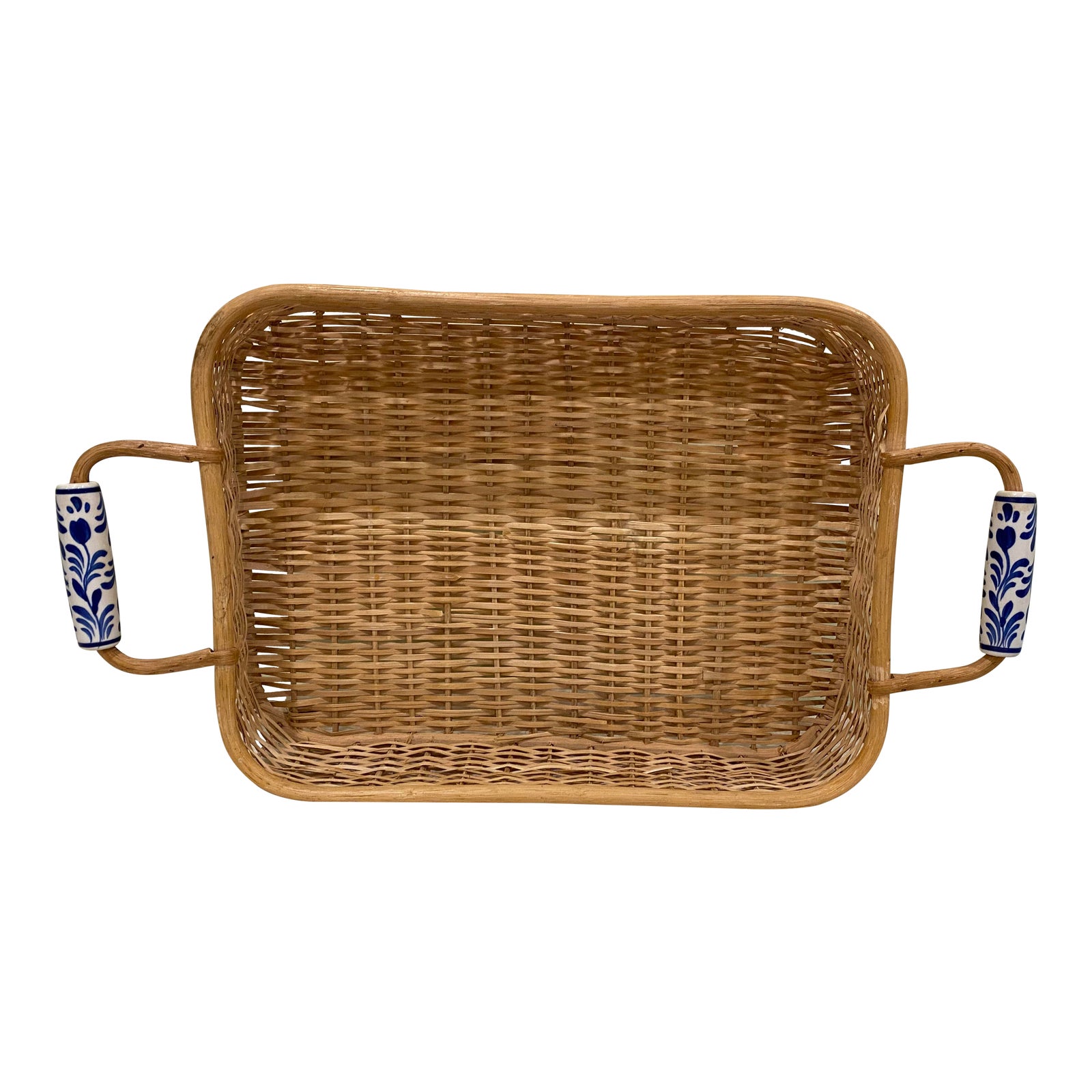 Palm Beach Vintage Wicker Basket Serving Tray With Porcelain White and