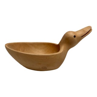 Petite Rustic Carved Wood Duck Bowl Trinket Tray For Sale