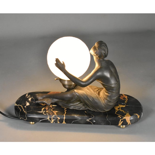 French Art Deco Lamp with Lady and Glass Globe Shade, 1920s For Sale - Image 15 of 16