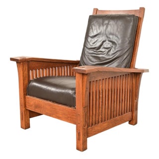 Stickley Mission Oak Arts & Crafts Spindle Reclining Morris Lounge Chair For Sale