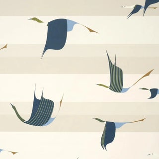 SAMPLE - Schumacher x Peg Norriss Flying West Wallpaper In Blue For Sale