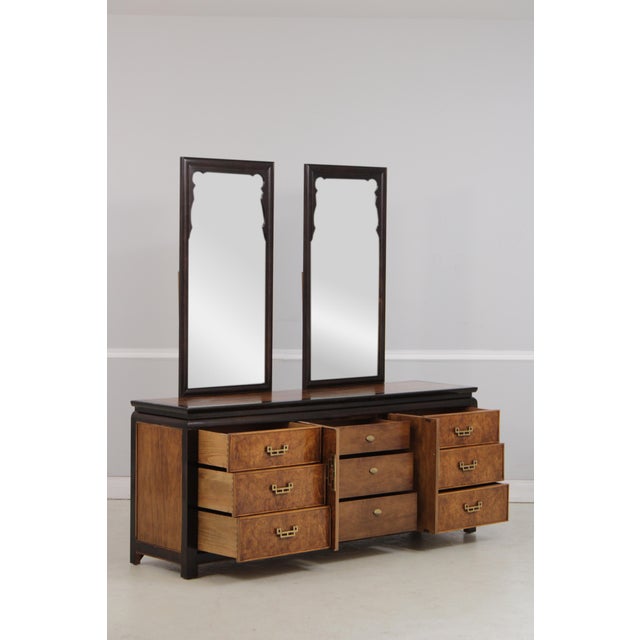 Century Furniture Century Chinoiserie Style Burlwood Dresser W. Mirrors For Sale - Image 4 of 15