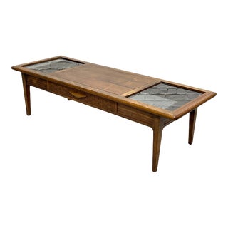 Mid Century Modern Walnut + Smoked Glass Coffee Table by Lane Furniture For Sale