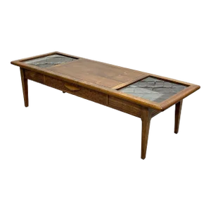 Mid Century Modern Walnut + Smoked Glass Coffee Table by Lane Furniture