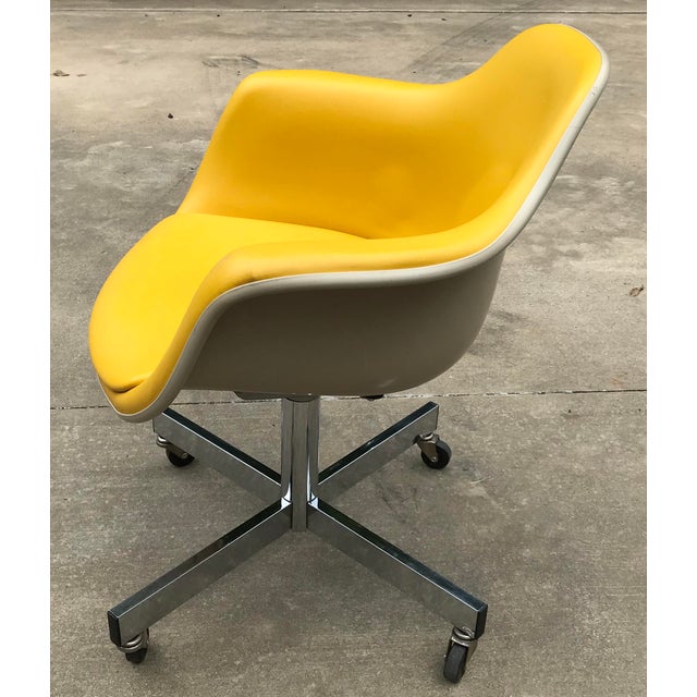 Vintage Mid Century Yellow Eames Style Shell Rolling Desk Chair Chairish