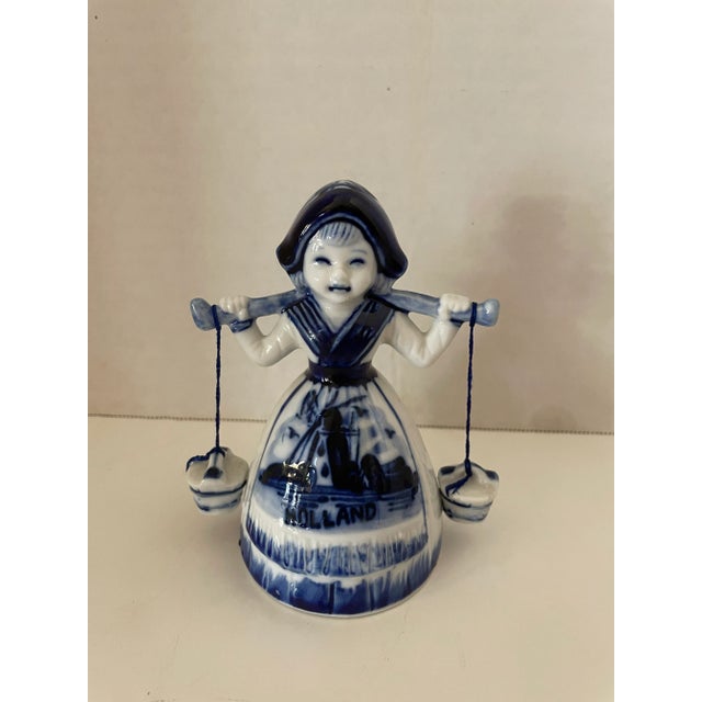 Blue Vintage Delft Blue and White Handpainted Porcelain Holland Milkmaid Marked For Sale - Image 8 of 8