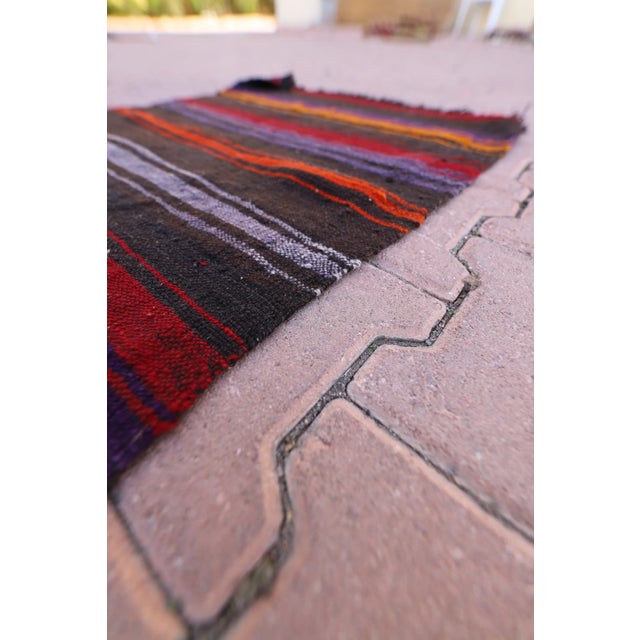 1970 Rustic Black Striped Kilim For Sale - Image 9 of 13