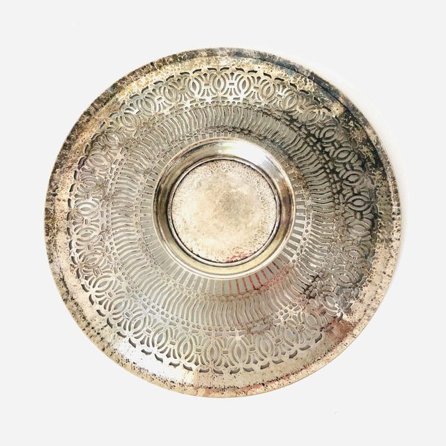 Vintage Nickel Silver Hammered and Pierced Dish For Sale In New York - Image 6 of 7