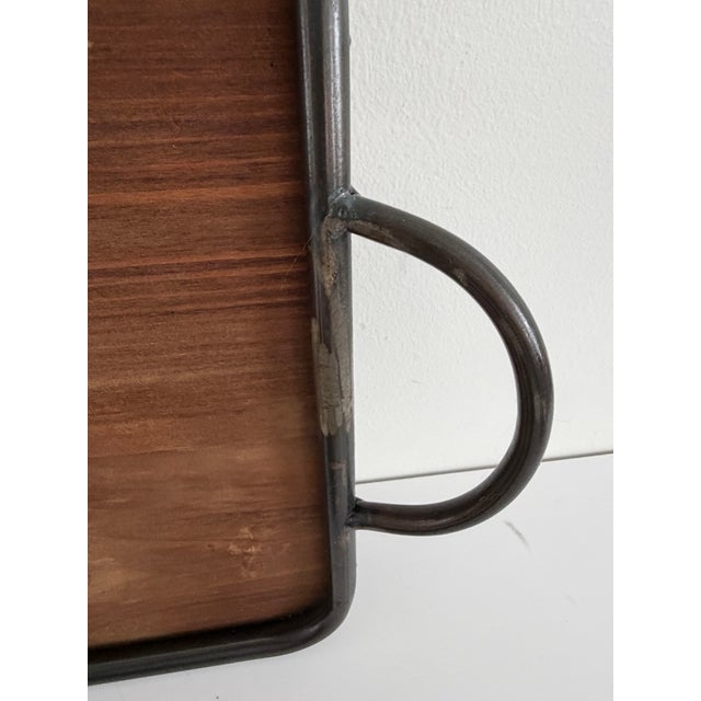Vintage Handmade Wood Serving Trays With Hand-Forged Metal Frames – Set of 2 For Sale - Image 12 of 13