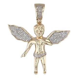 0.10ctw Diamond Guardian Angel Cheurb Pendant 10k Yellow Gold For Sale