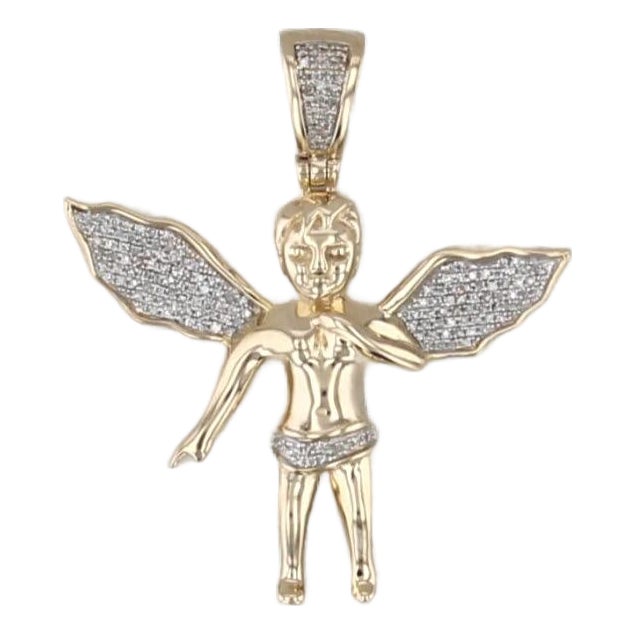 0.10ctw Diamond Guardian Angel Cheurb Pendant 10k Yellow Gold For Sale