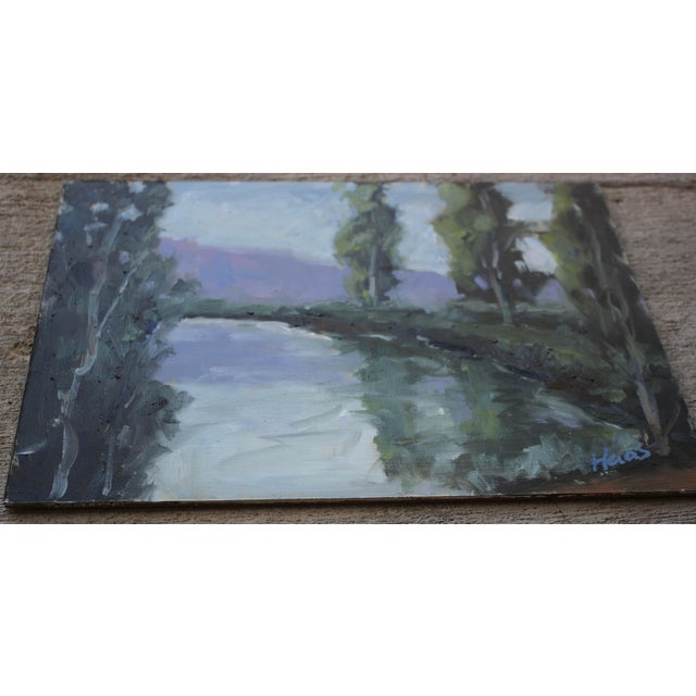 Quiet Places & Journeys — Modern Landscape This is an original oil painting by me, L Haas, on 12″ W × 9″ H × 0.25″ D oil...