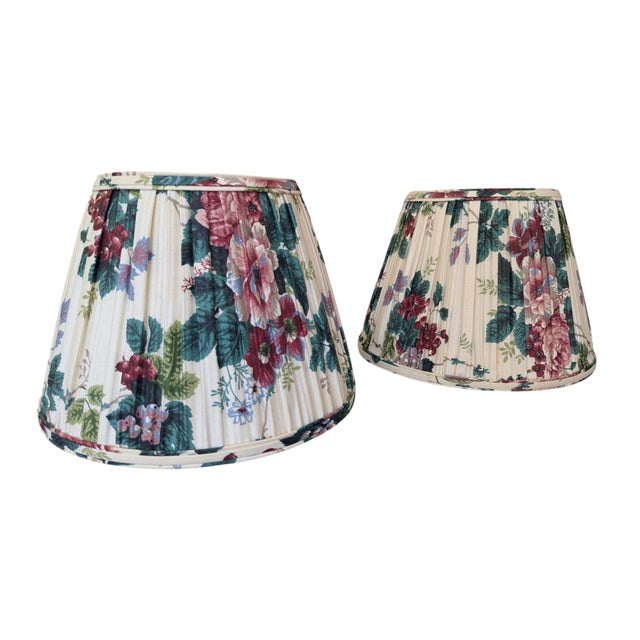 Cream Vintage Botanical Pleated Lampshades- A Pair For Sale - Image 8 of 17