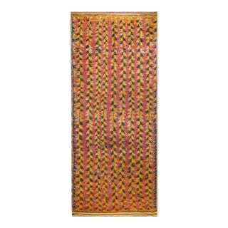 1950s Multicolor Stripe Modern Vintage Moroccan Gallery Rug 6'6" X 15'10" Knotted Pile Wool Carpet For Sale