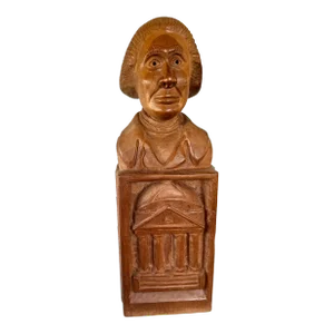 Life-Size Vintage Folk-Art Carved Wood Figurative Bust of Thomas Jefferson at University of Virginia Rotunda Sculpture