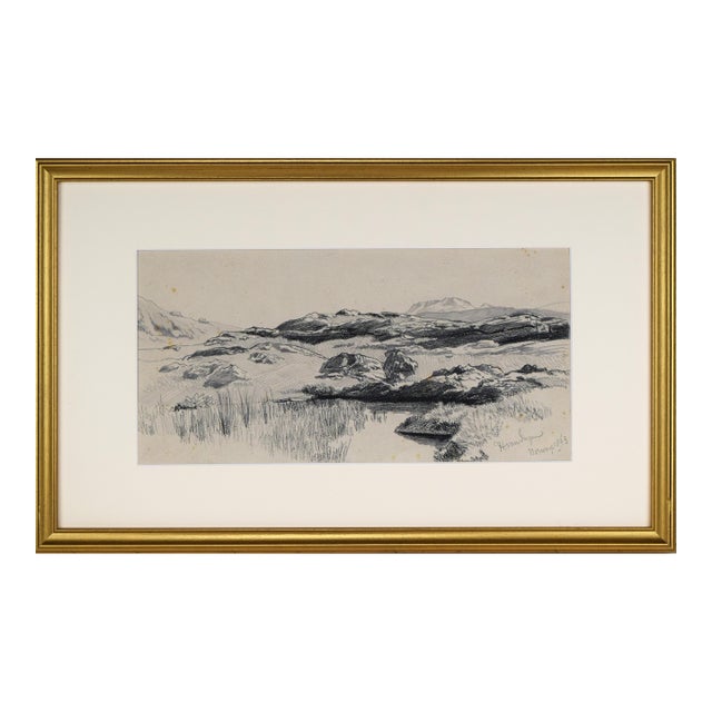 19th C Norweigian Landscape Drawing by Dutch American Artist Henry Van Ingen 1863 For Sale