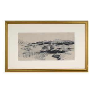 19th C Norweigian Landscape Drawing by Dutch American Artist Henry Van Ingen 1863