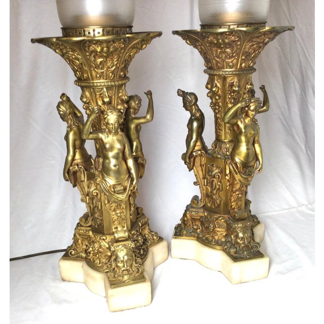 1900s Bronze and Marble Large Garniture Lamps - A Pair For Sale - Image 10 of 13