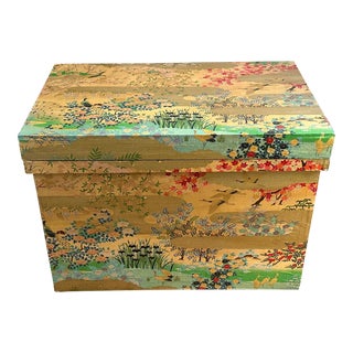 One of a Kind Tin Lined Origami Paper Decoupage Trunk Blanket Chest - Signed Dated For Sale
