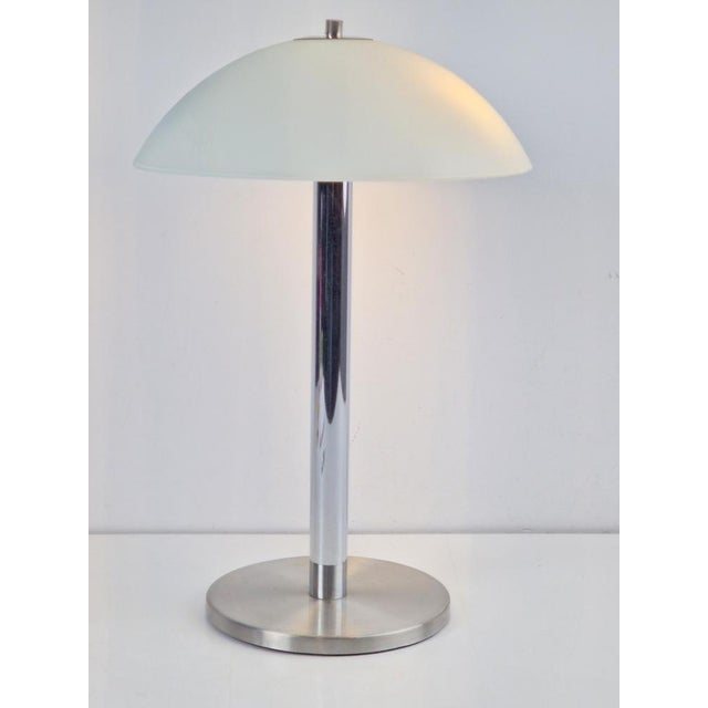 Mid-Century Modern Mid-Century Mushroom Table Lamp in Sandblasted Glass, Stainless Steel & Chrome, 1960s For Sale - Image 3 of 8