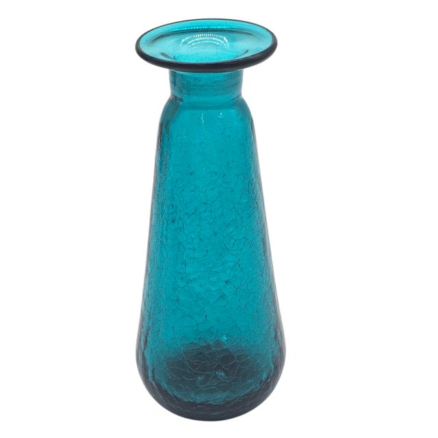 Mid-Century Modern Handblown Turquoise Crackle Glass Vase by Rainbow Glass Co. – 1960s Usa For Sale - Image 4 of 8