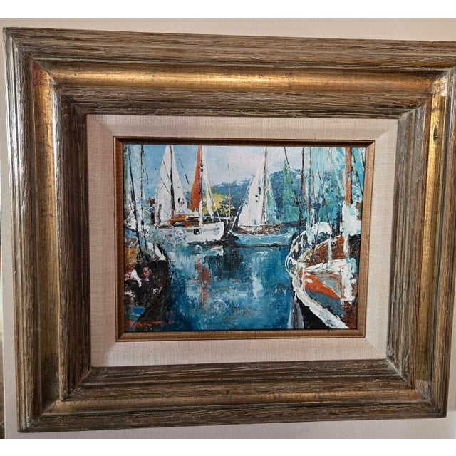 Contemporary Sailboats in the Harbor Painting by Edward Barton (1926-2012) For Sale - Image 3 of 9