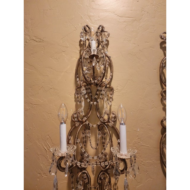 Transparent Extra Long Italian Beaded Sconces For Sale - Image 8 of 11