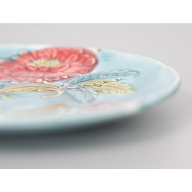 Late 19th Century Antique French Majolica Floral Plate, C. 1890 For Sale - Image 5 of 7