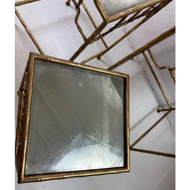 Traditional Vintage Faux Bamboo Gilded Metal Nesting Tables For Sale - Image 3 of 9