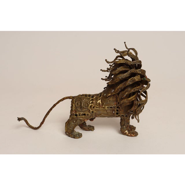 Mid-Century Modern Vintage Brutalist Embossed Brass and Steel Lion Sculpture by Pal Kepenyes For Sale - Image 3 of 18