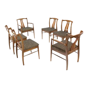 Mid-Century Modern Medium Light Walnut Dining Chairs New Upholstery MINT - Set of 6